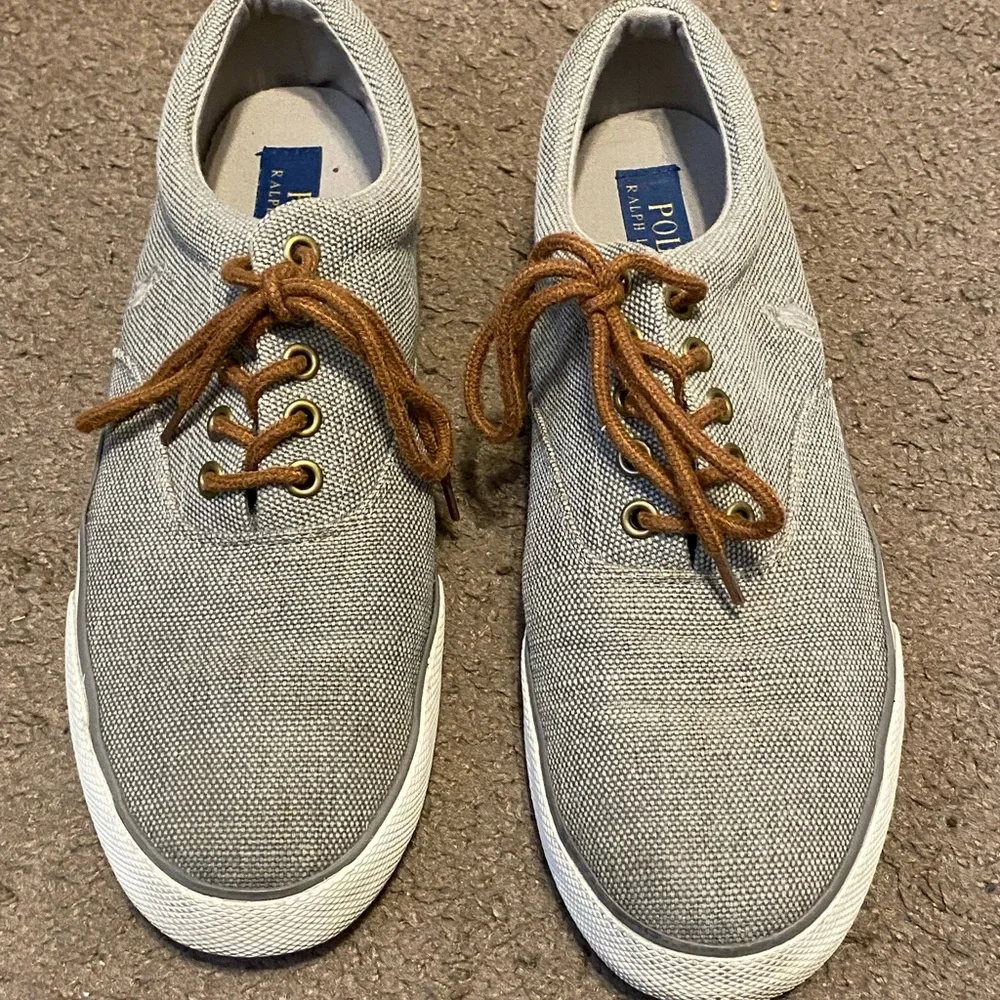 Mens Polo Ralph Lauren Forestmont II Gray White Canvas Boat Shoes Size‎ 9